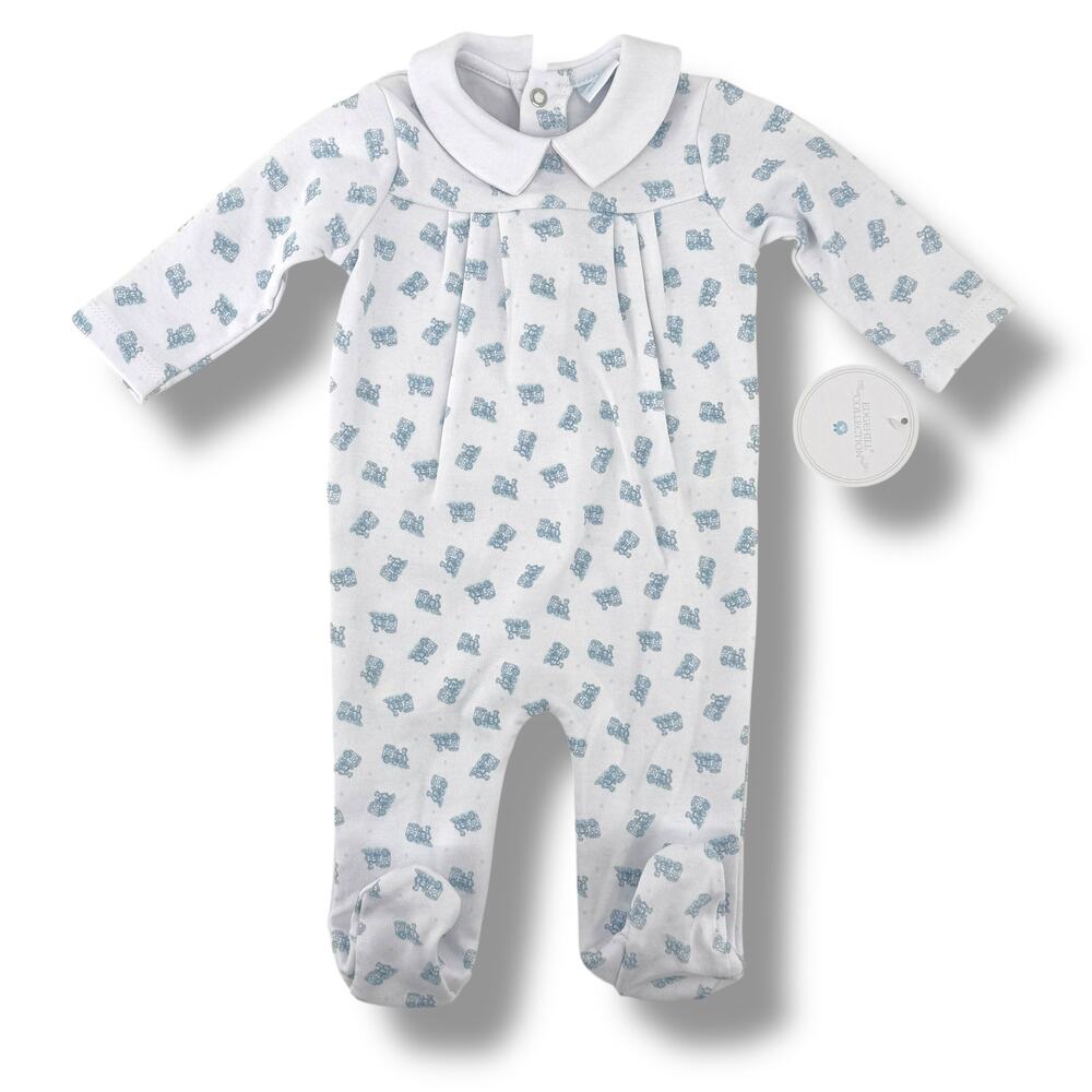 Edgehill Collection Train Print Cotton Footed Romper Baby Boy Sz Preemie